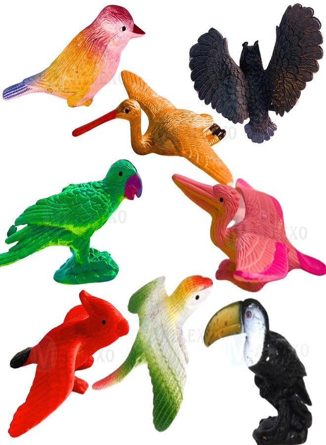 Mallexo PVC Bird Figures Toys for Kids 3D Model Birds Animal Figure Play Set 8PCs Different Types of Miniature Sparrow Animals Toys for Children Soft Farm Birds Toys Set Birthday Return Gift (BIRDS 8) - Image 1